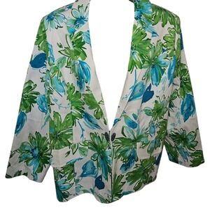 NWT Susan Graver Loop Button Closure Water Color Floral Long Sleeve Blazer
